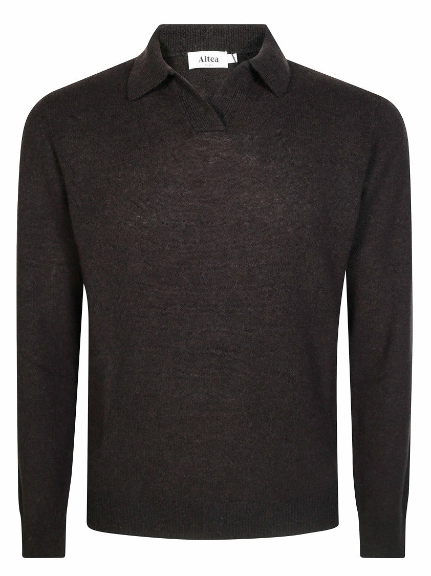 Altea Cashmere Merino Open Collar Knit Polo Shirt