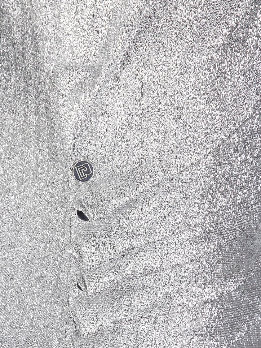 Paco Rabanne Draped Lurex Silver Press-On Dress