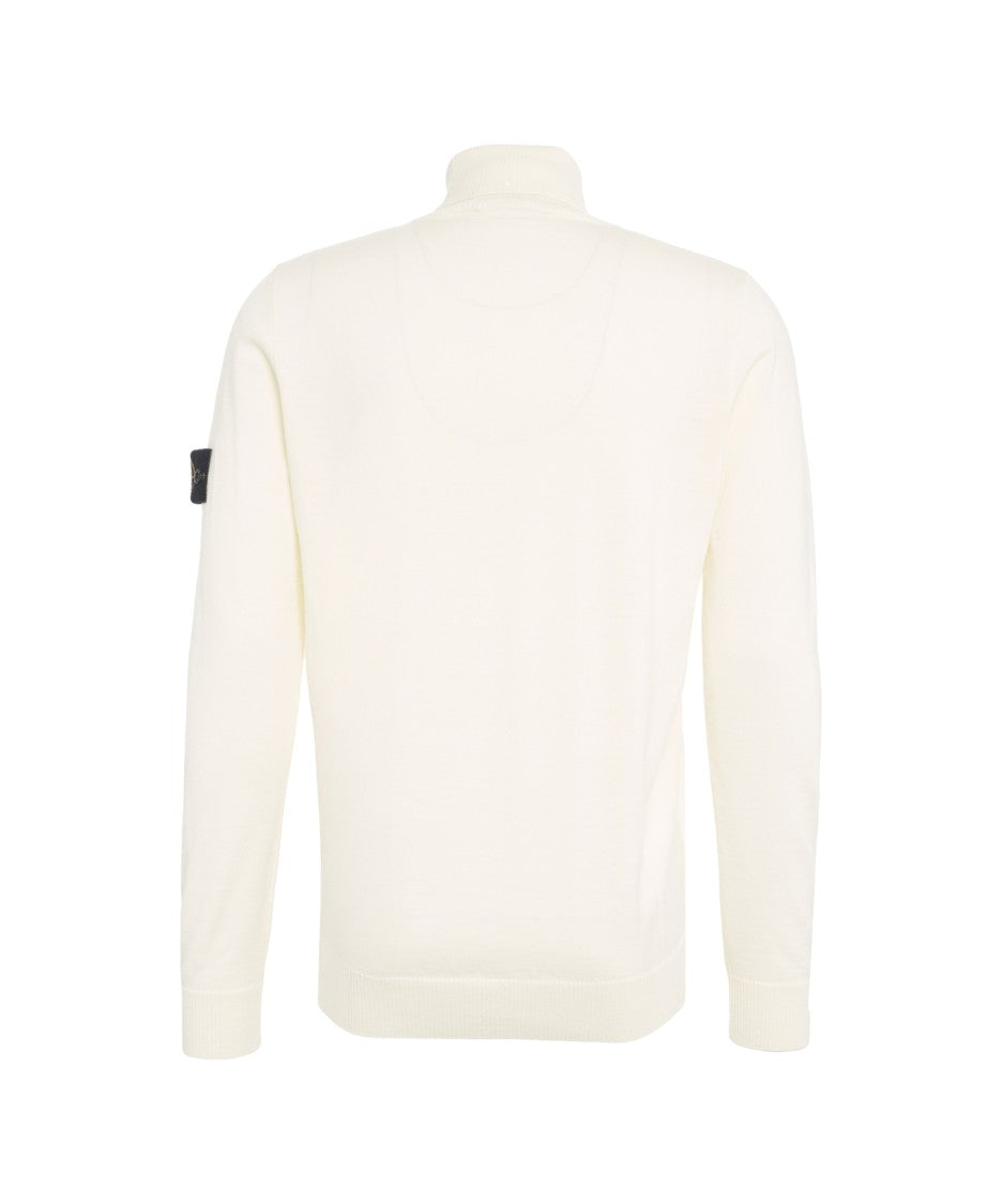 Stone Island Fitted Off-White Turtleneck Sweater With Logo Detail