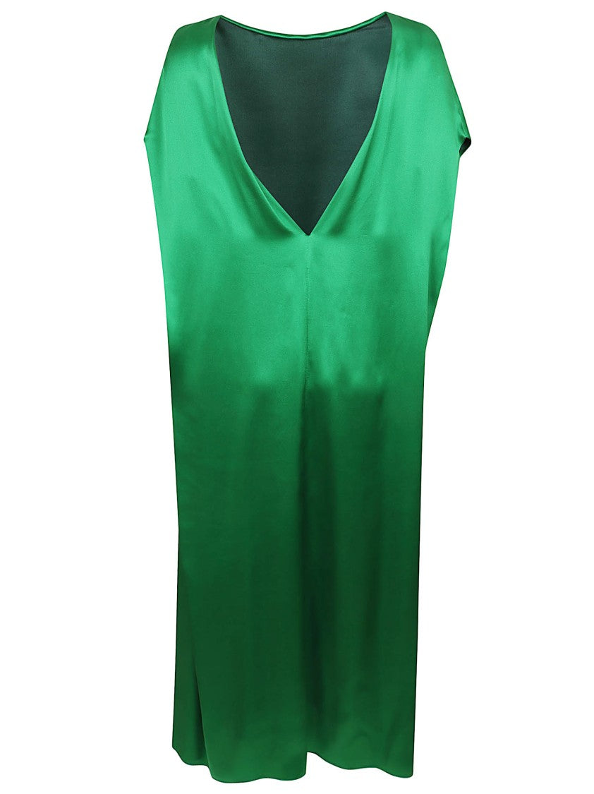 Dries Van Noten Fluid Green Mini Dress With V-Neck And Dolman Sleeves