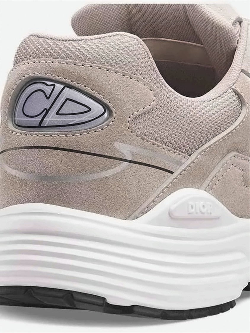 Christian Dior Calf Leather And Fabric Sneakers With Textured Sole