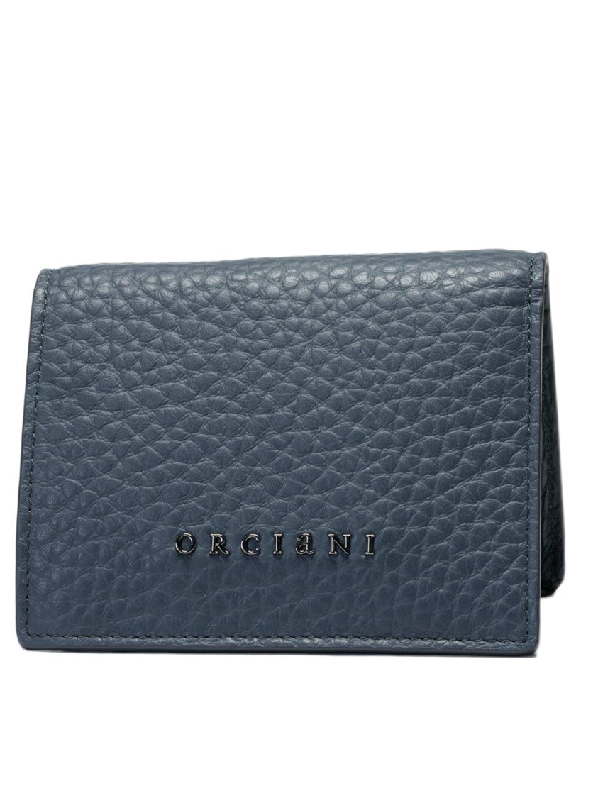 Orciani Teal Martellata Leather Card Holder Wallet