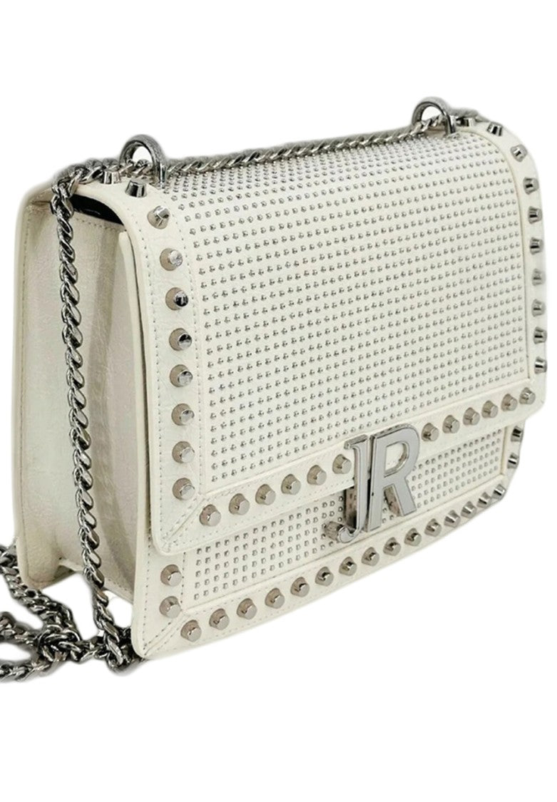 John Richmond Rectangular Structured Shoulder Bag With Perforated Design And Metallic Accents