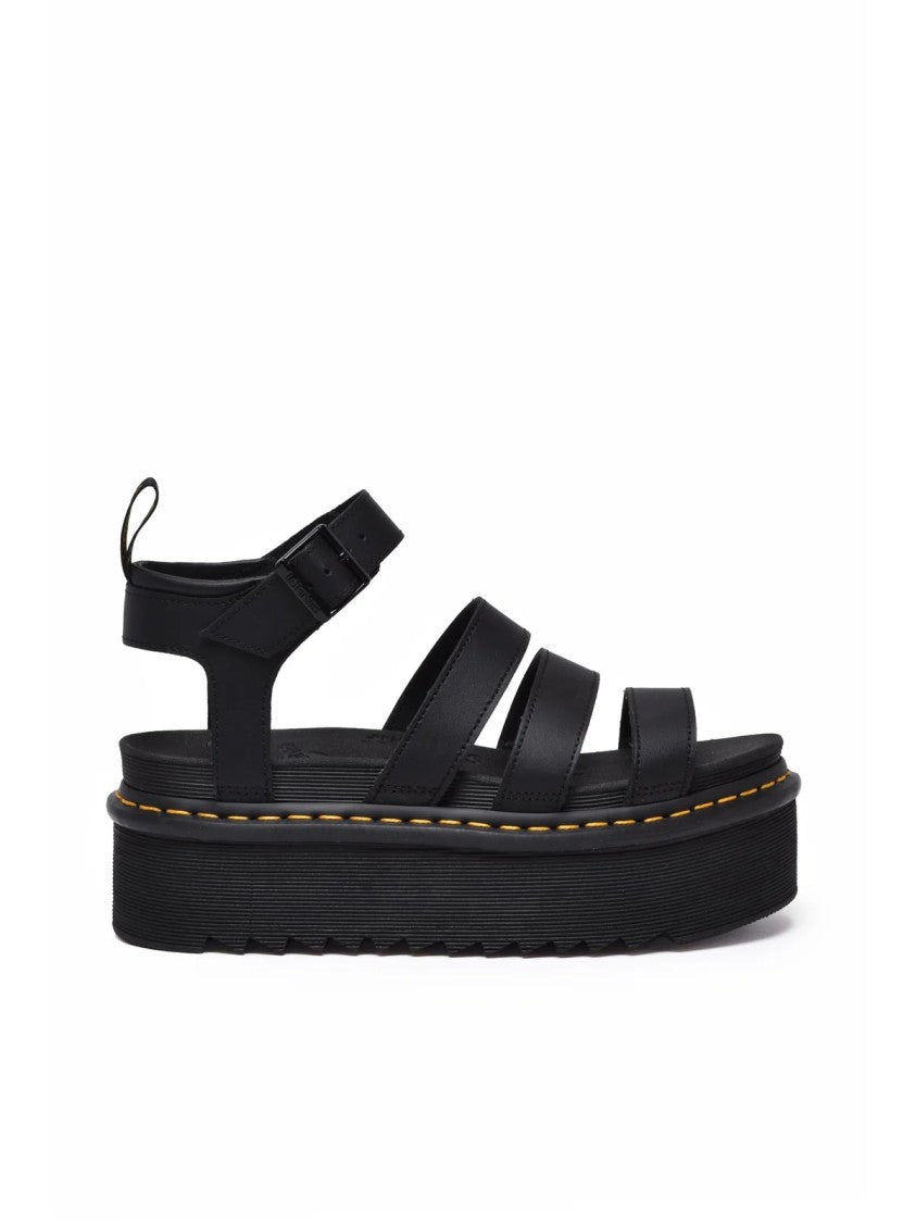 Dr. Martens Black Leather Rubber Blair Quad Sandals