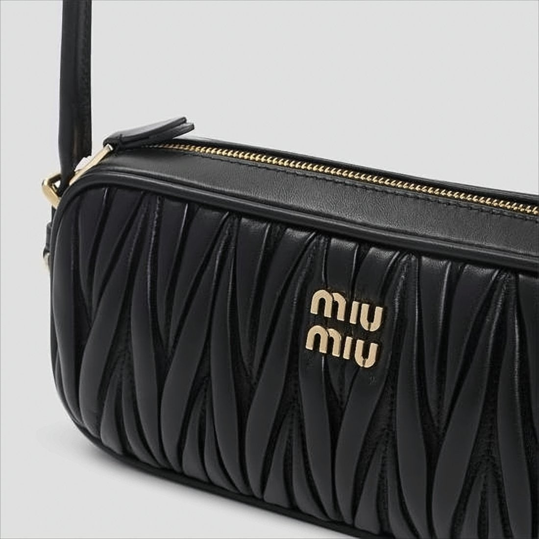 Miu Miu Matelassé Textured Black Lambskin Shoulder Bag