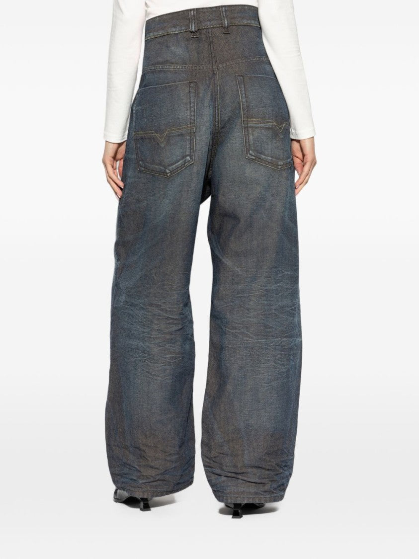 Diesel Ultra-Wide Leg Jeans With Faded Dark Denim Wash