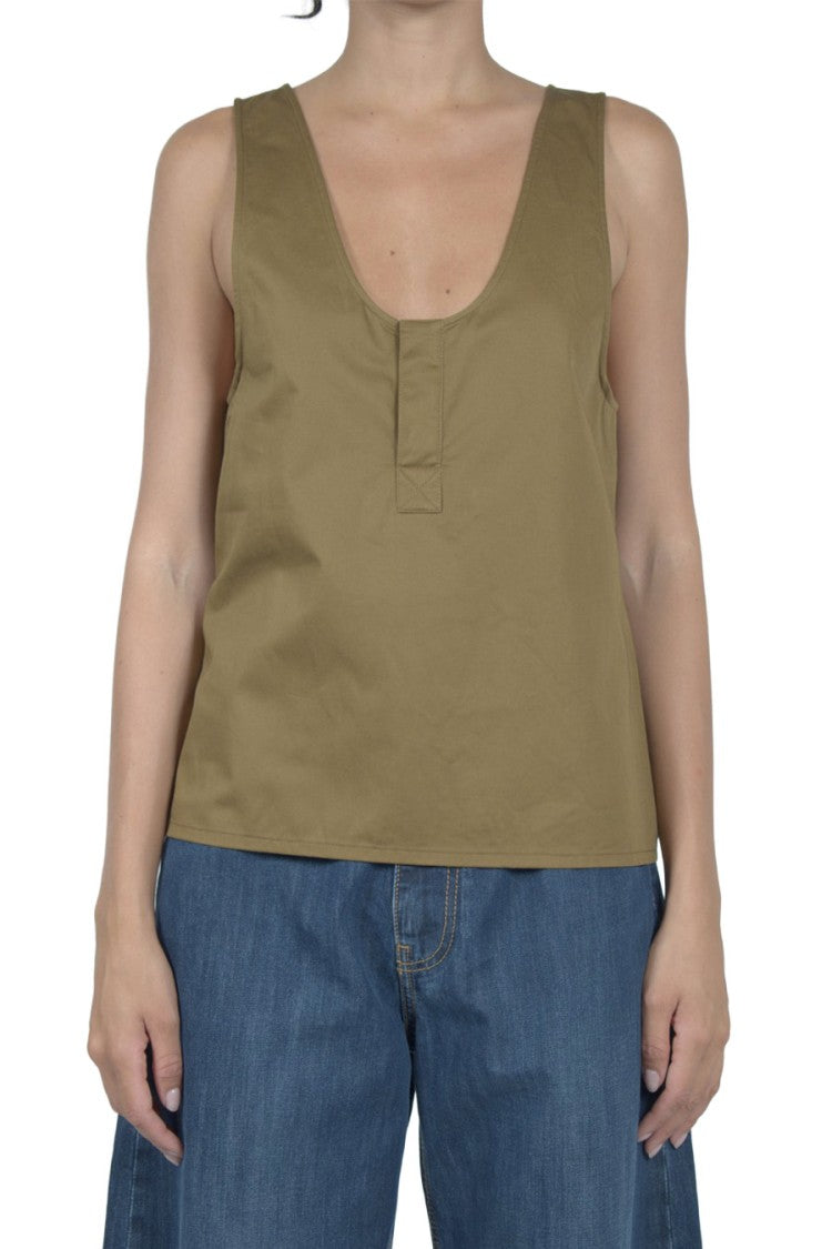 Saint Laurent Olive Green Scoop-Neck Henley Cotton Tank Top