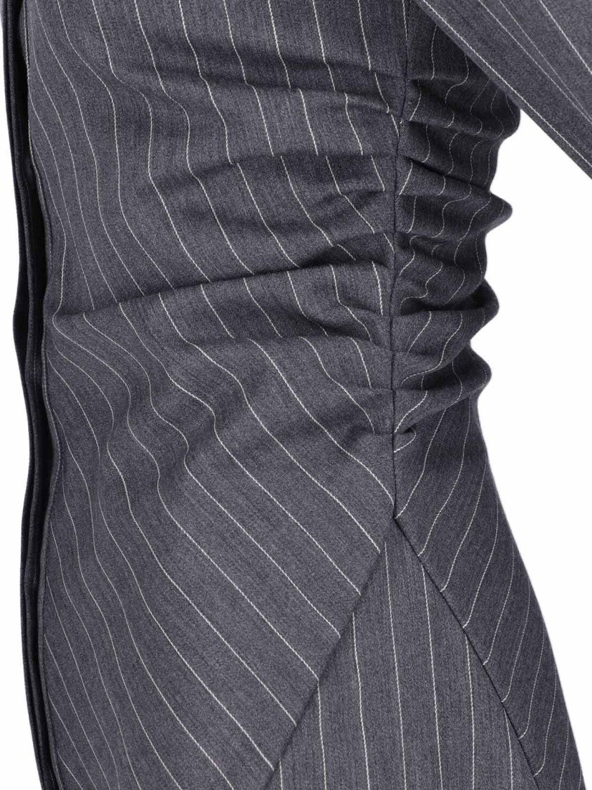 Dondup Grey Gessato Virgin Wool Pinstripe Mini Dress