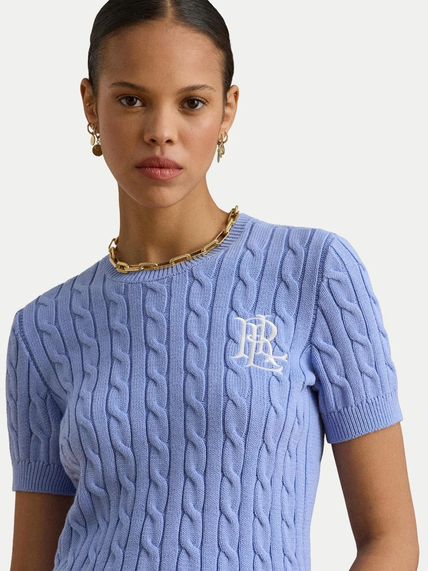 Lauren Ralph Lauren Light Blue Eyelah Linen Pullover Knit Top