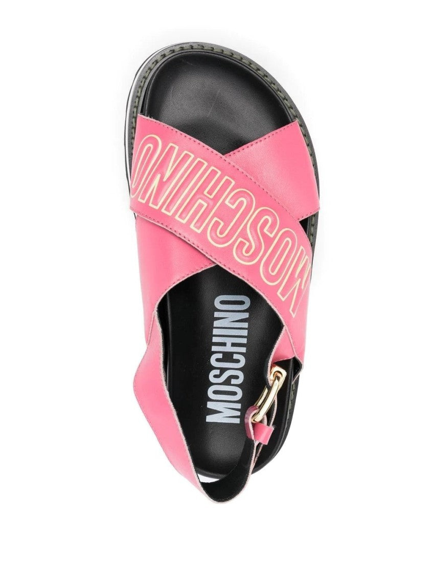 Moschino Vibrant Pink Slingback Sandals With Bold Logo And Contrasting Sole