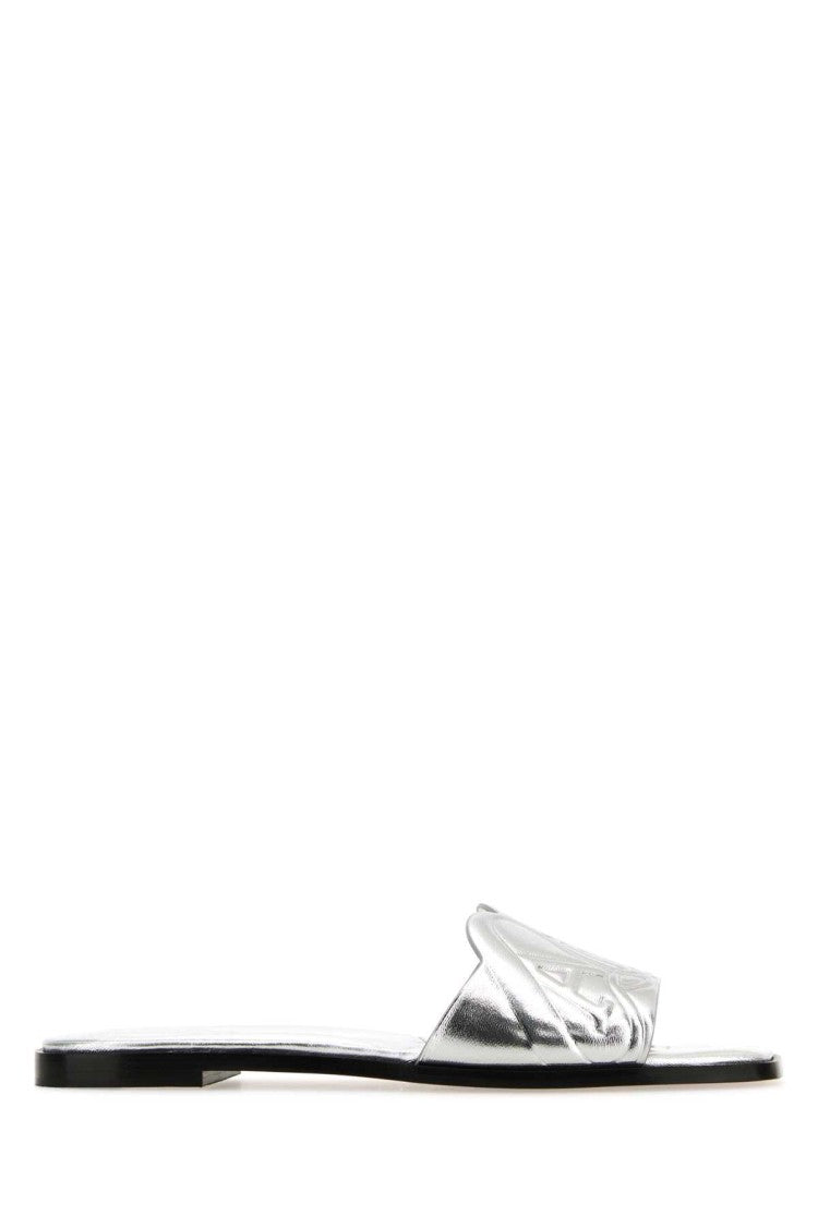 Alexander Mcqueen Silver Leather Slippers