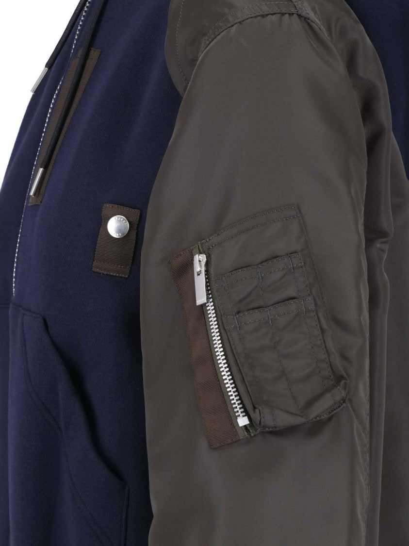 Sacai Blue Hooded Cotton-Blend Technical Zip Jacket