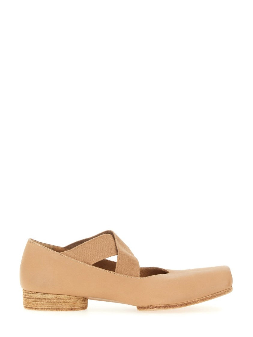Uma Wang Square-Toe Cross Strap Calf Leather Flats