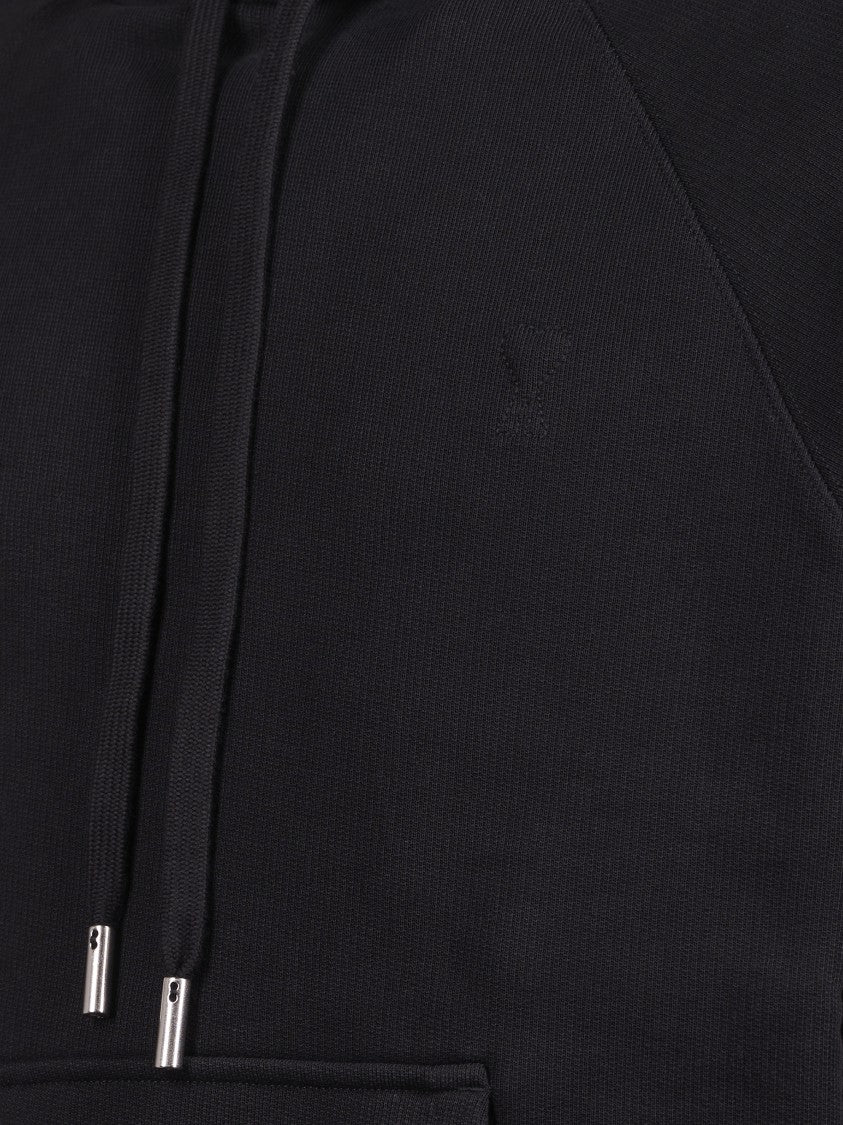 Ami Relaxed Fit Black Hoodie With Textured Finish