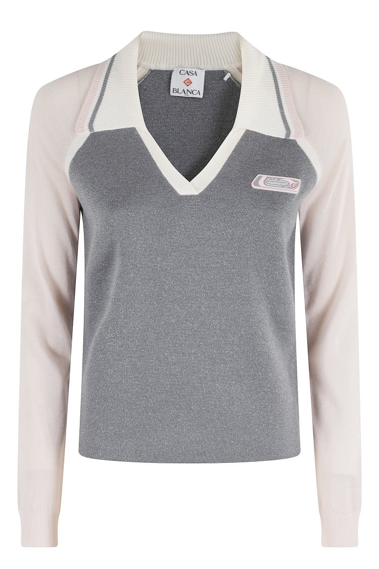 Casablanca Color-Block Merino Polo Shirt With Classic Collar And Logo Patch