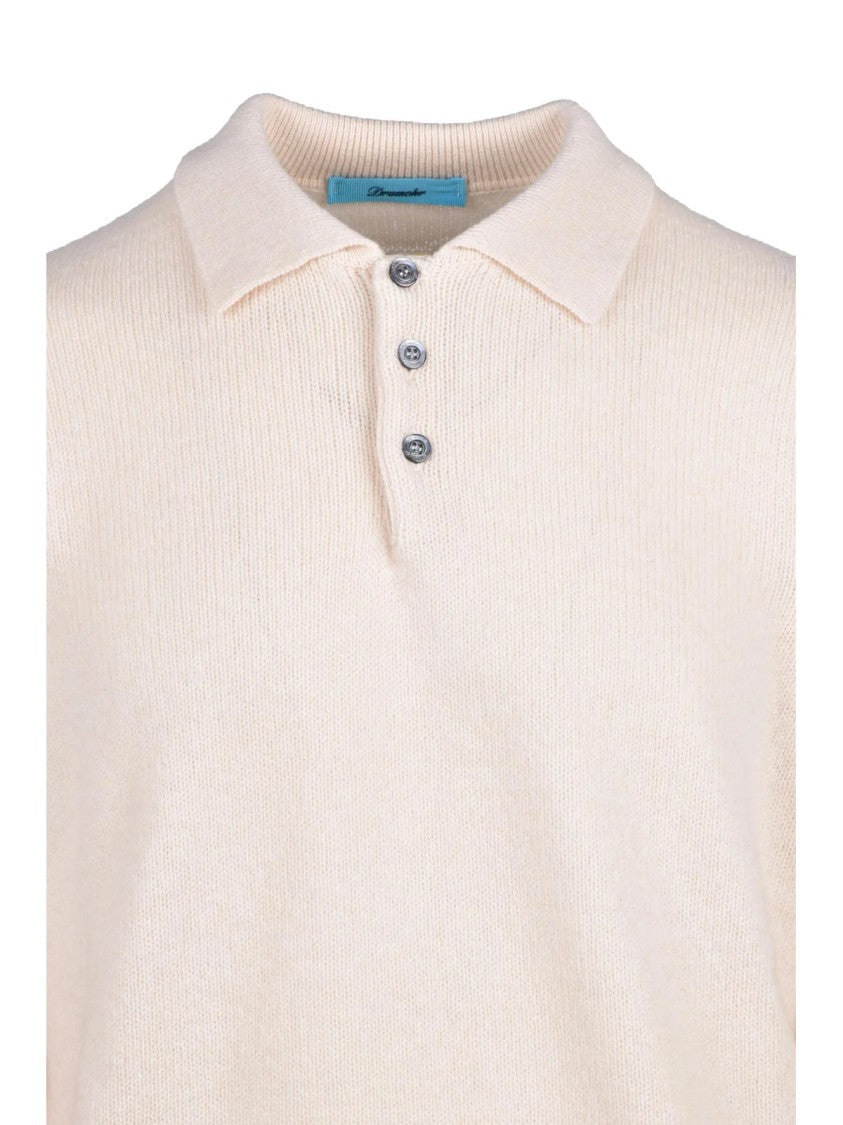 Drumohr Cream Lambswool Ribbed Polo Shirt