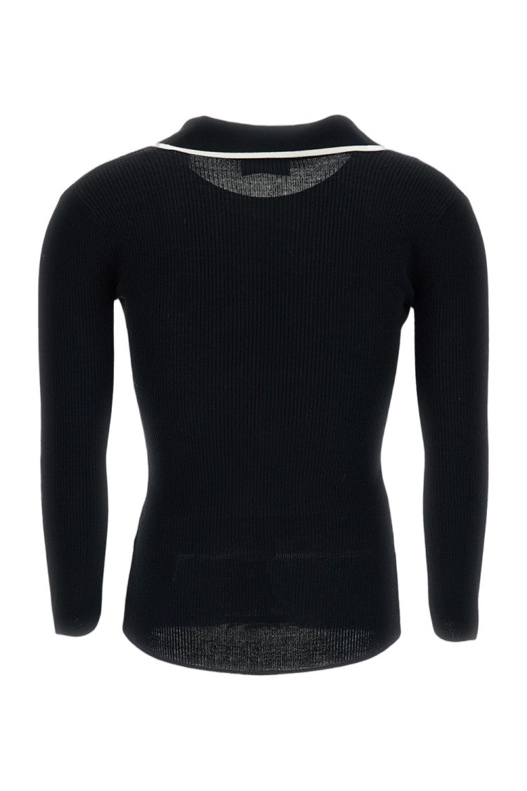 Elisabetta Franchi Black Stretch V-Neck Ribbed Knit Top