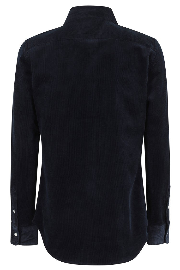 Polo Ralph Lauren Navy Blue Long Sleeve Velvet Ribbed Shirt With Classic Collar