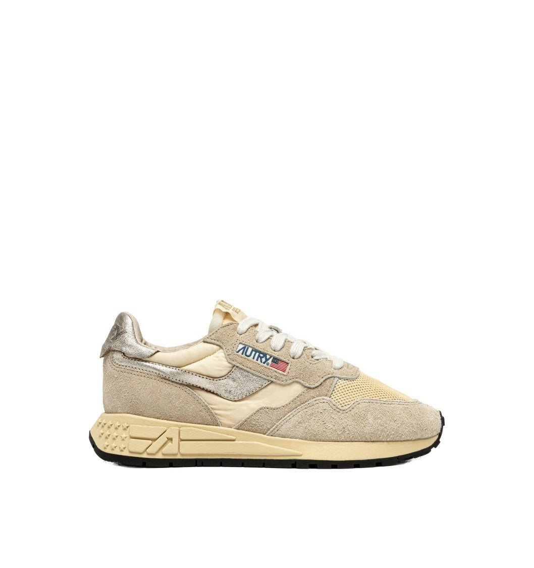 Autry Textured Beige Sneakers With Metal Accents