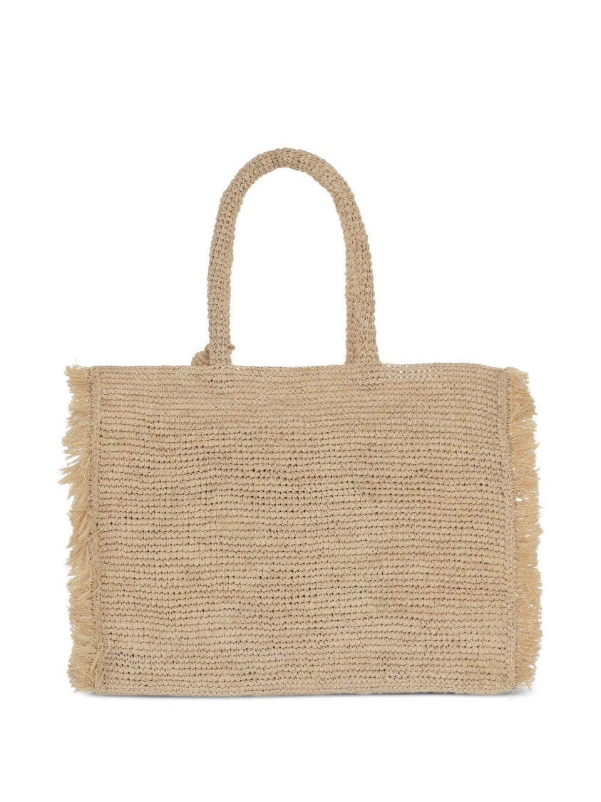 Mc2 Saint Barth Rectangular Woven Tote Bag With Fringed Edges