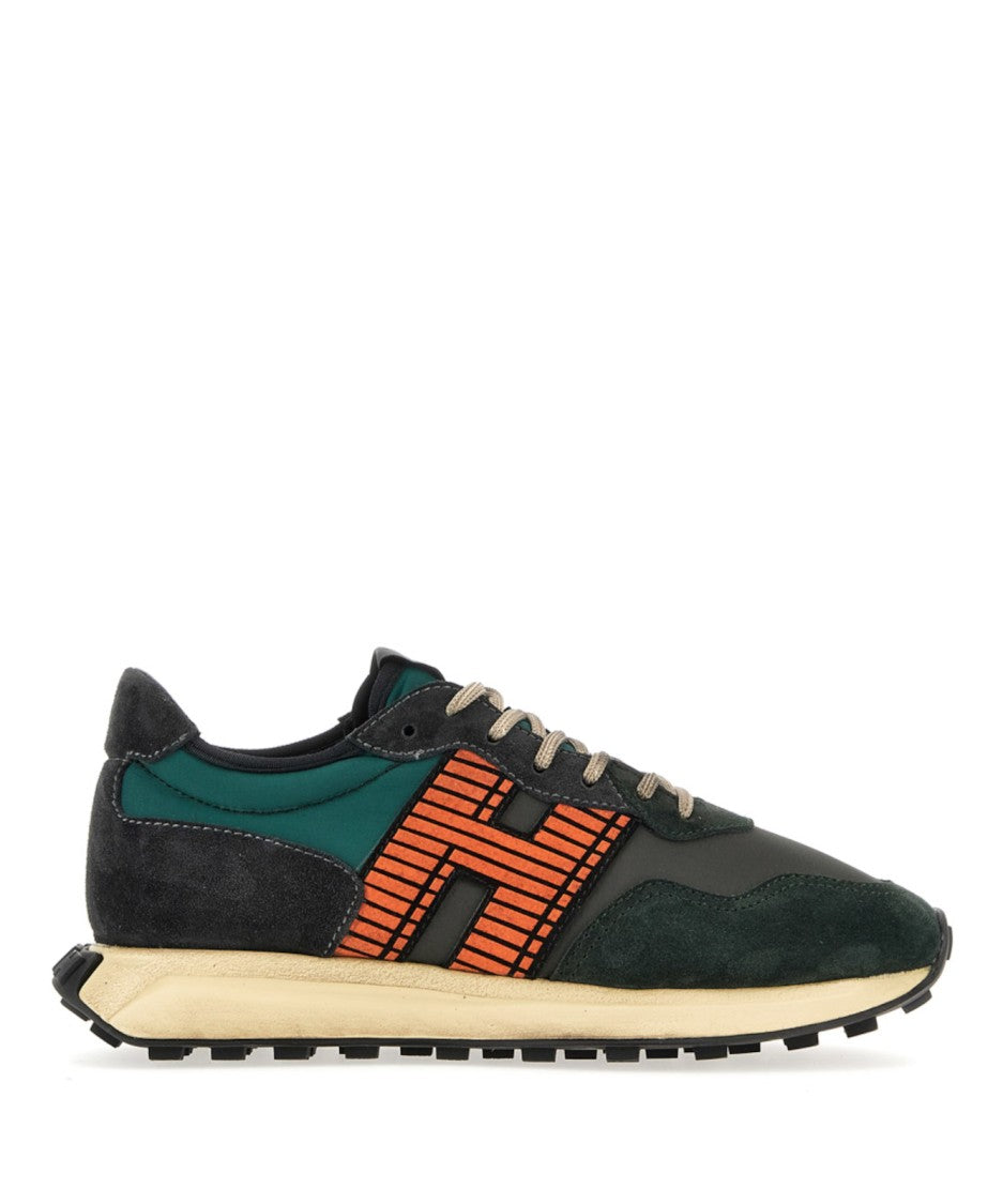 Hogan Dark Green And Black Suede Sneakers