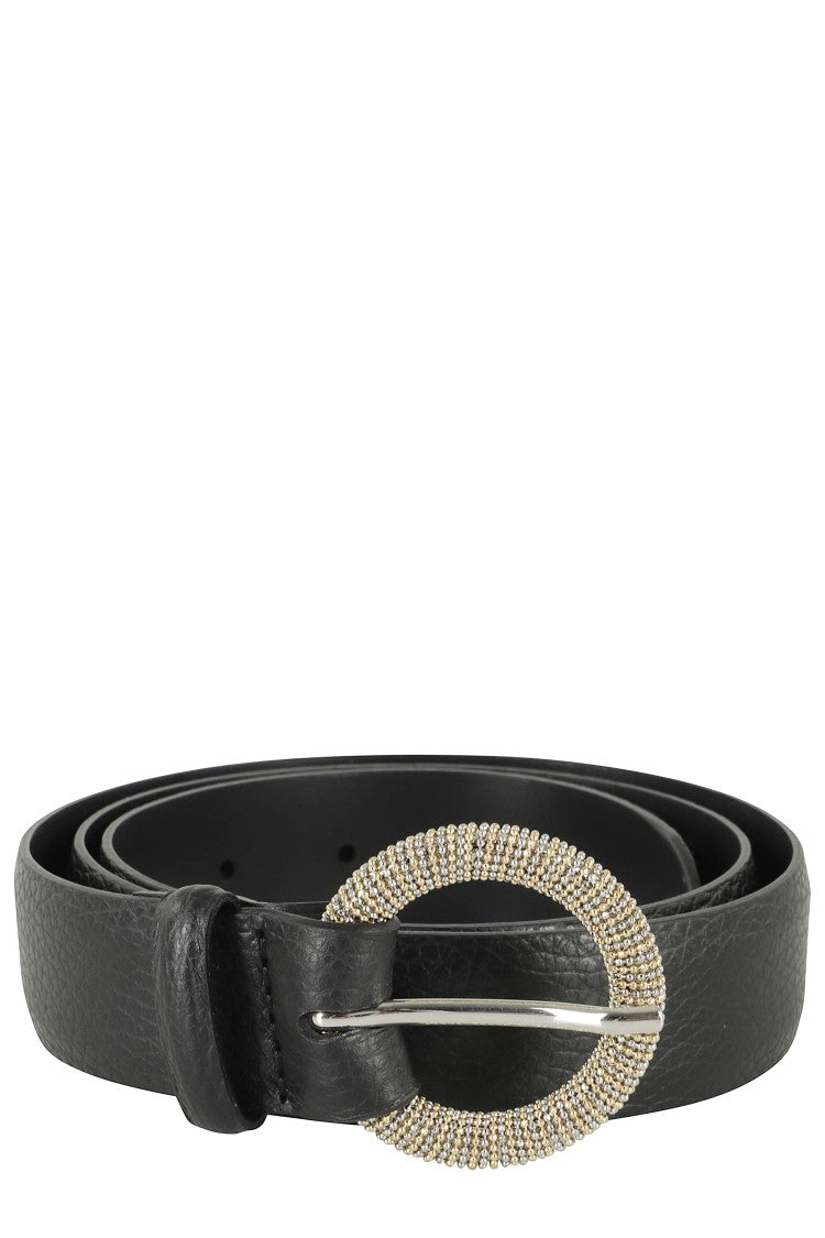 Orciani Black Soft Gold-Silver Rhinestone Leather Belt