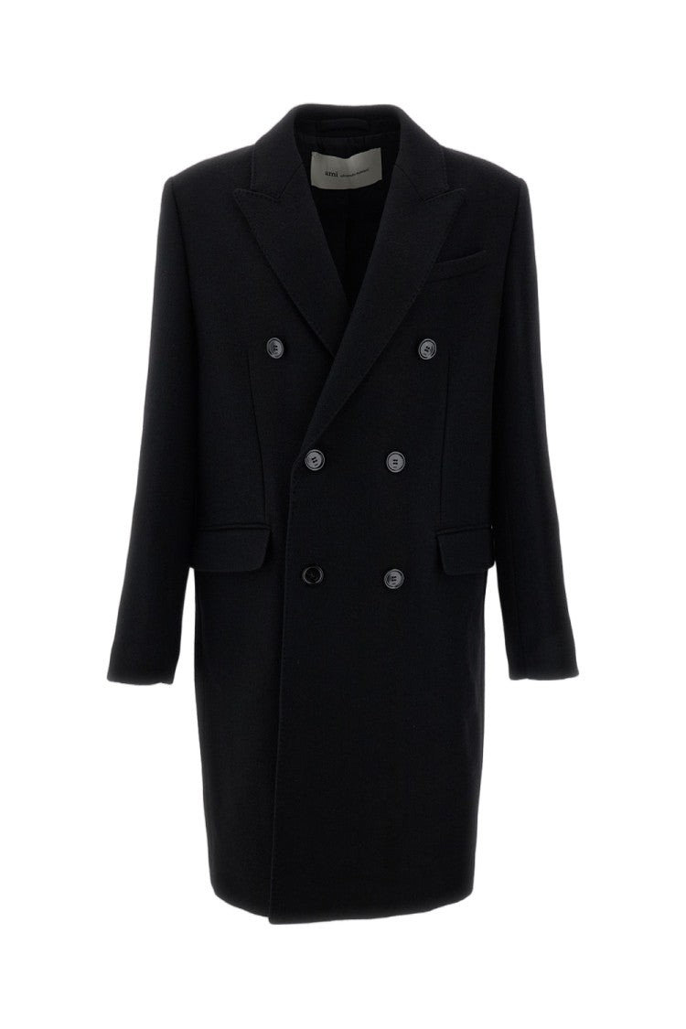 Ami Paris Black Double-Breasted Virgin Wool Coat