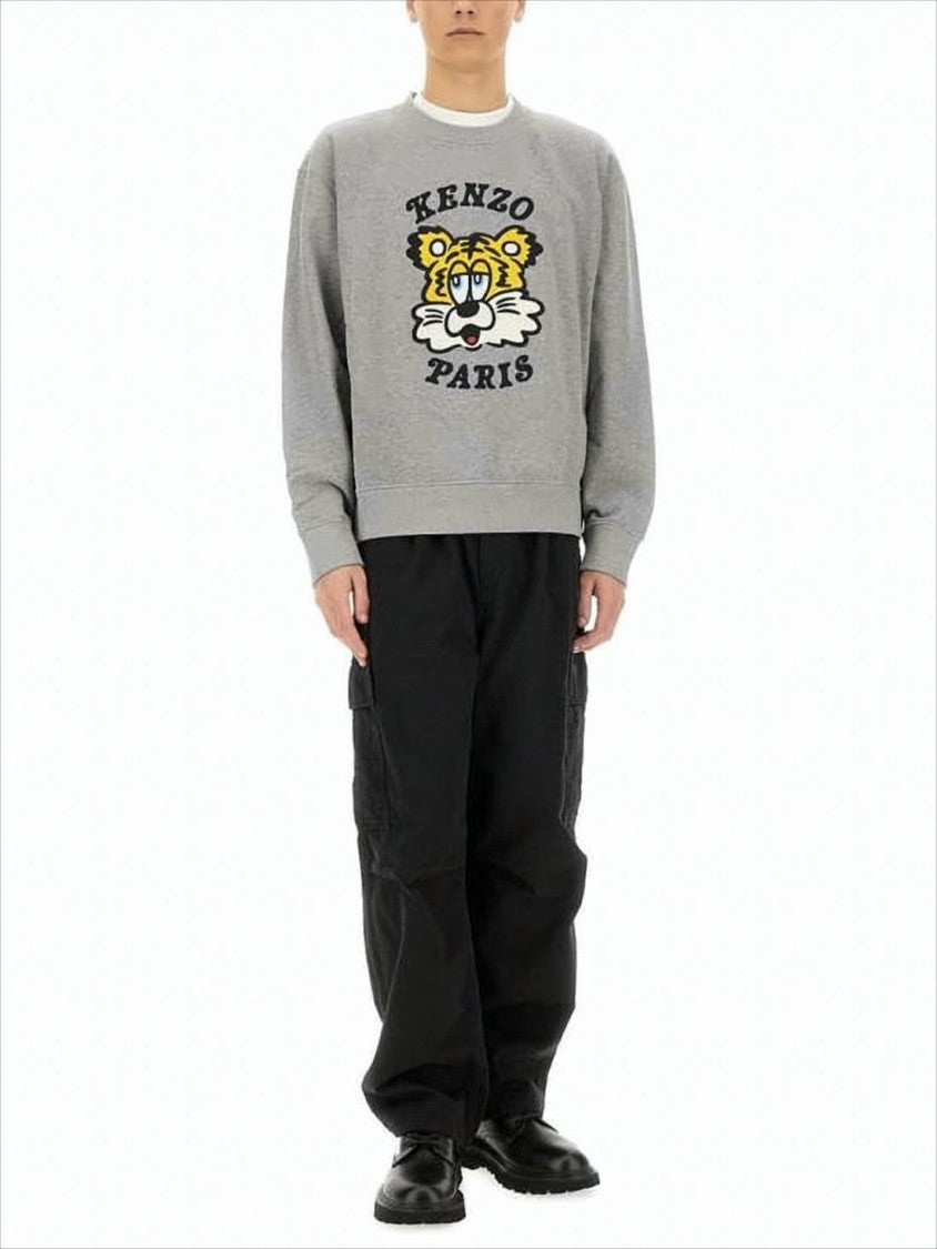 Kenzo Heather Grey Long-Sleeve Sweatshirt With Bold Graphic