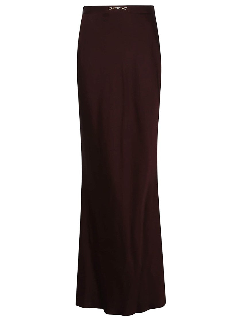 Elisabetta Franchi Maxi Skirt In Acetate Blend With Flared Hem
