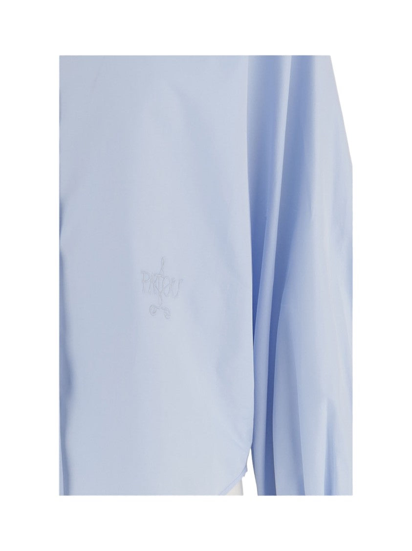 Patou Light Blue Tied-Sleeve Organic Cotton Blouse