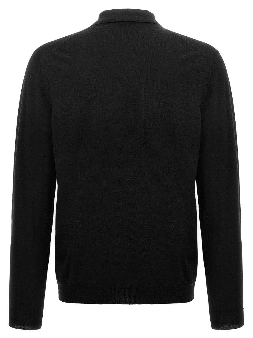Zanone Wool Knit Polo Shirt With Cuffed Sleeves And Subtle Ribbing