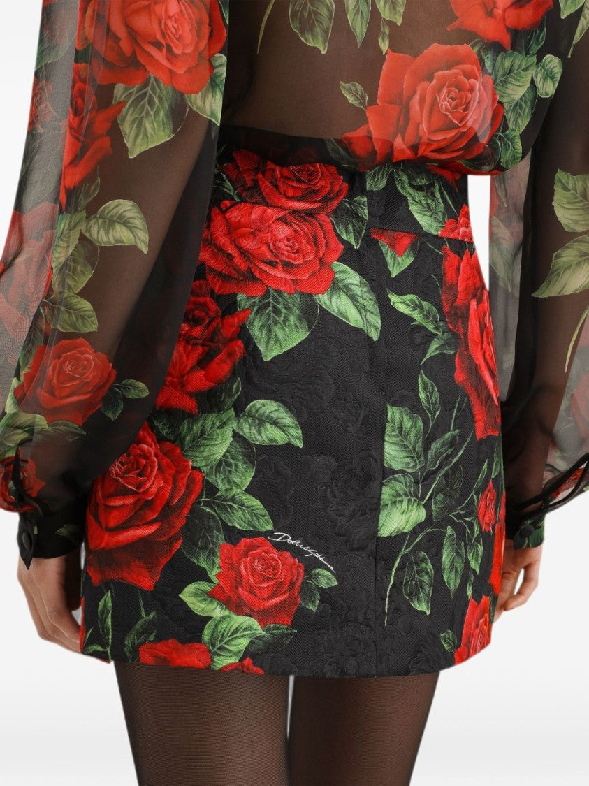 Dolce & Gabbana Bold Floral Pattern Jacquard Texture Mini Skirt