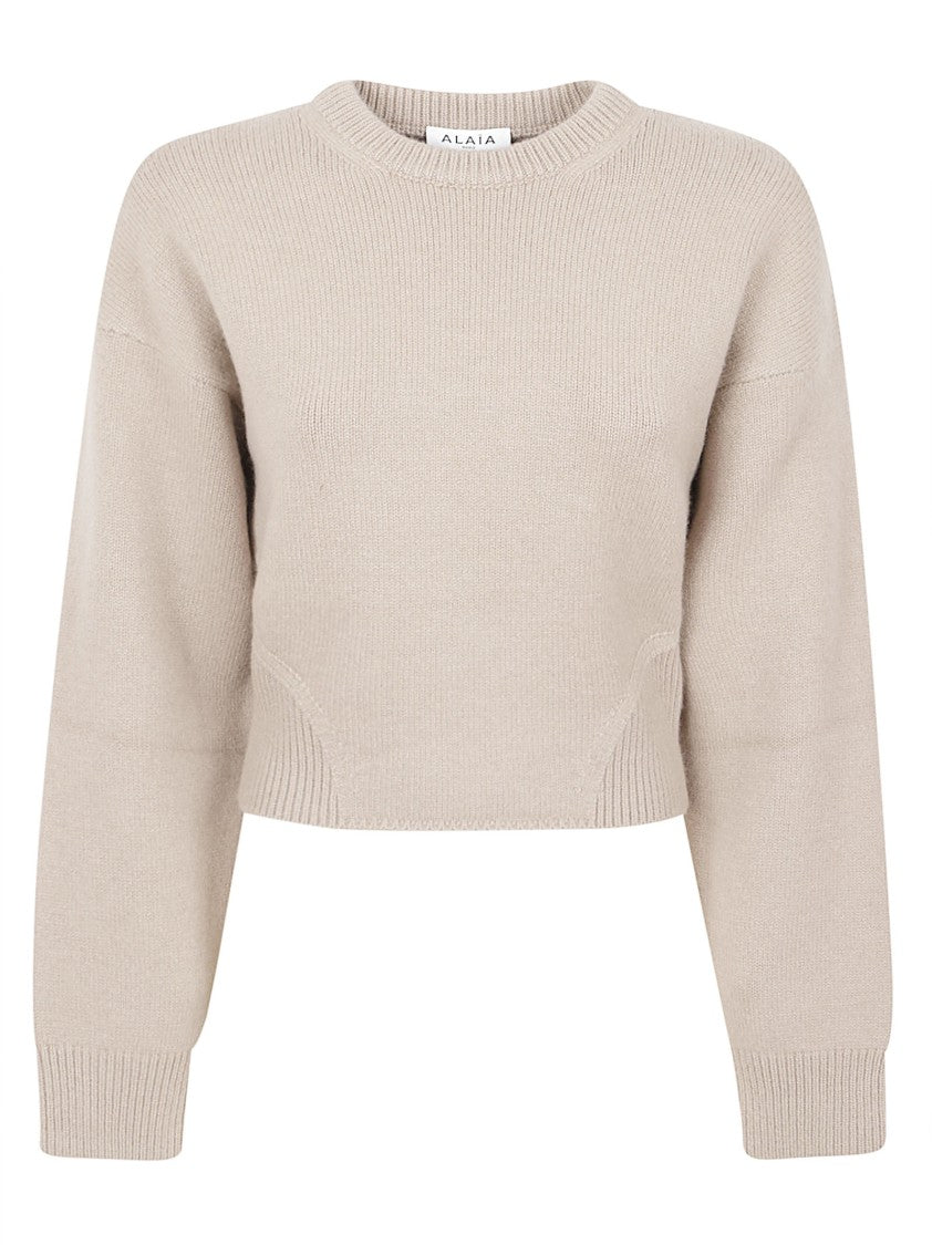Alaïa Cropped Cashmere Blend Sweater With Ribbed Detailing