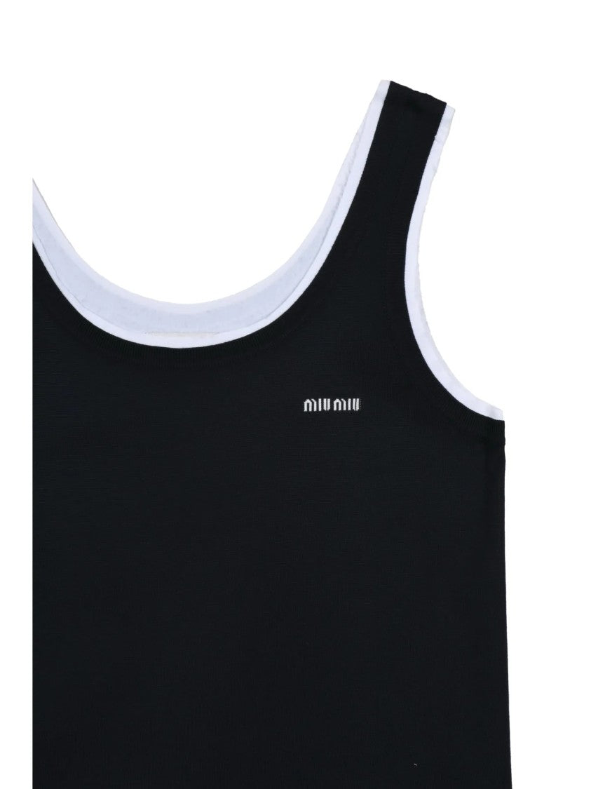 Miu Miu Blue And White Pinafore Dress With Distinctive Raw Edges