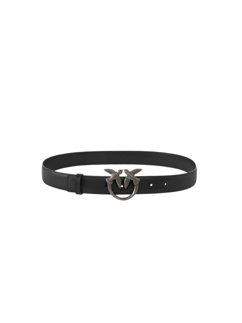 Pinko Black Slim Leather Bird Belt