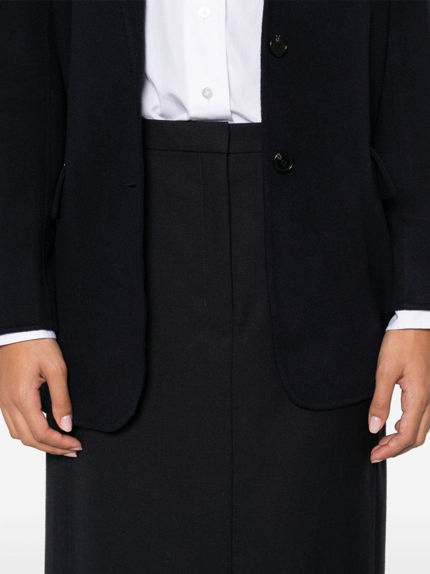 Theory Navy Blue Wool Twill Midi Skirt