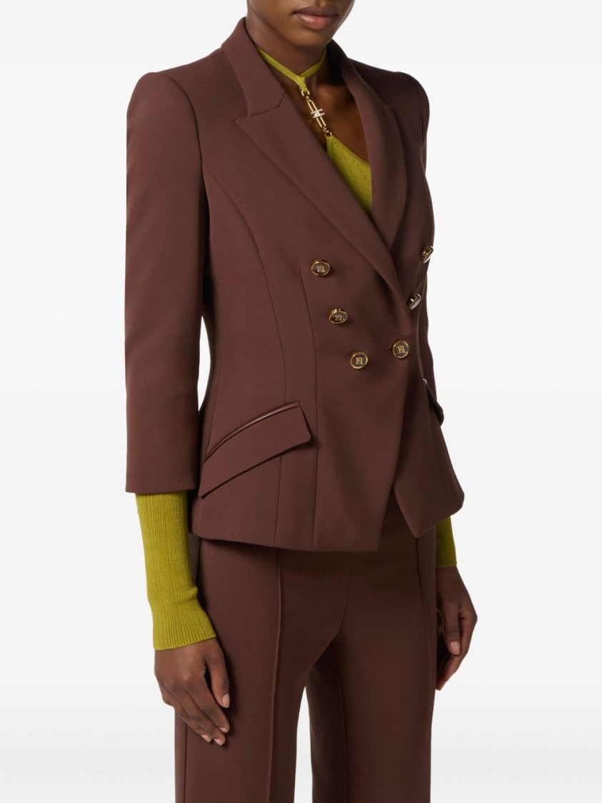 Elisabetta Franchi Tailored Brown Jacket With Gold-Tone Double-Breasted Closure