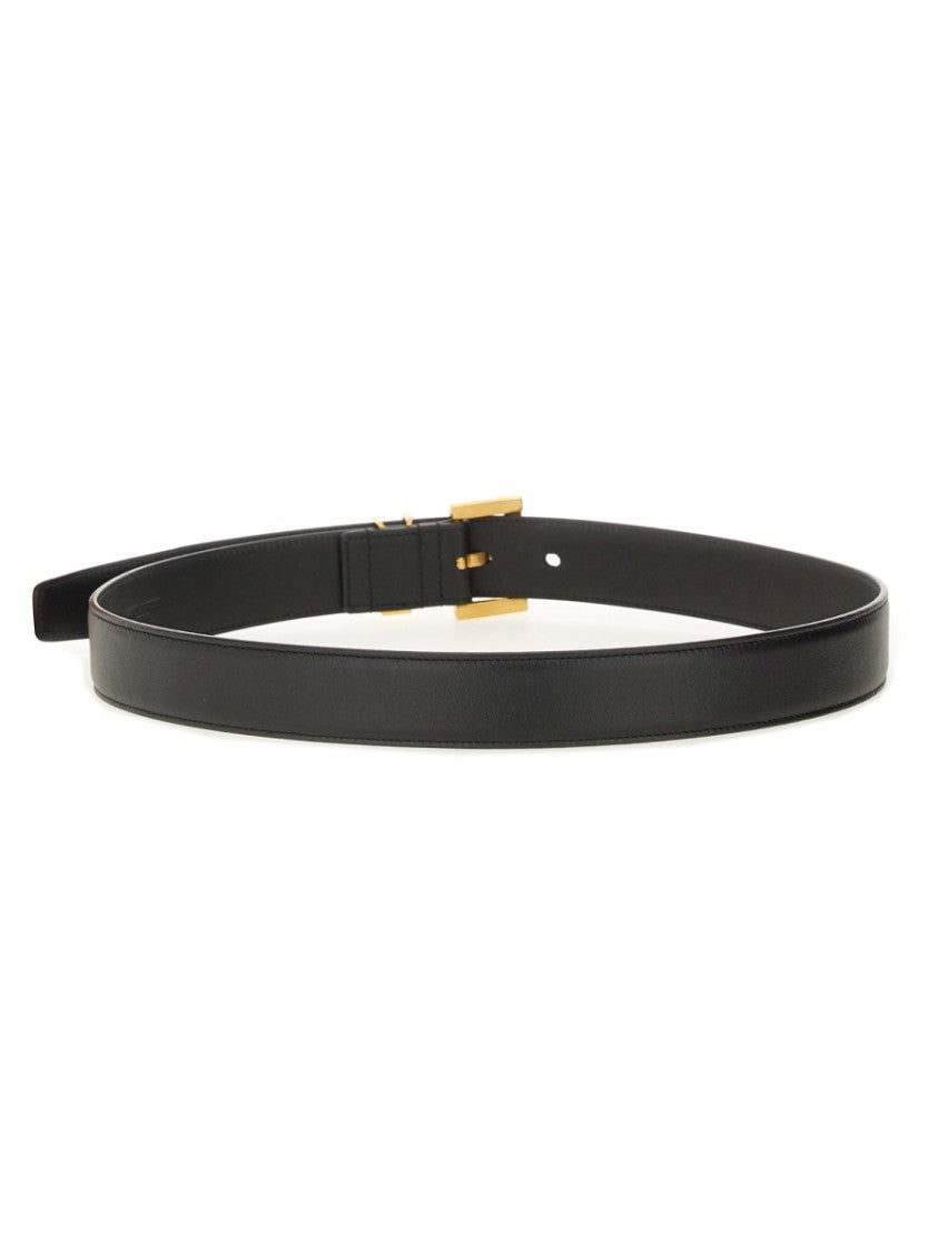 Saint Laurent Cassandre Narrow Calf Leather Belt