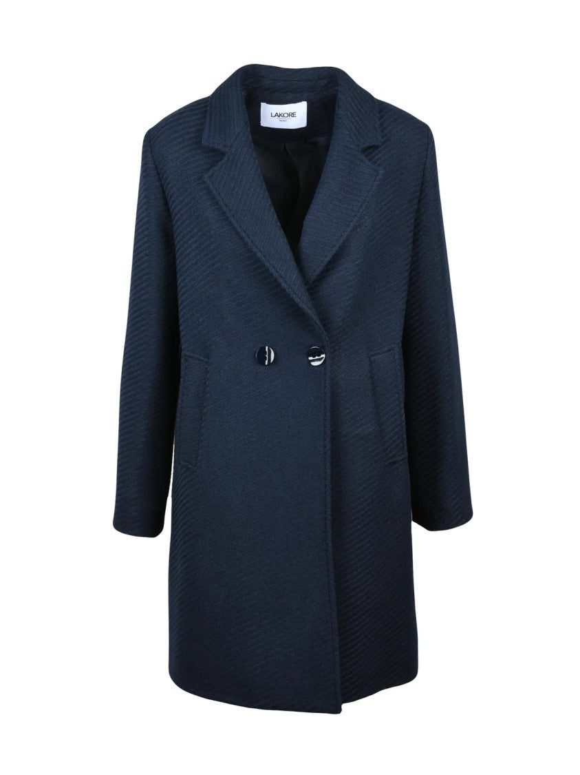Lakore Midnight Blue Double-Breasted Wool-Blend Coat