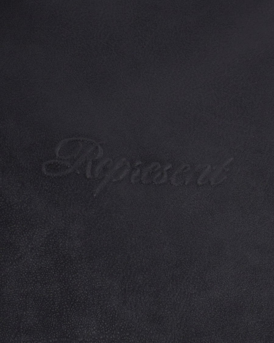 Represent Cropped Black Shearling Jacket With Plush Fur Collar