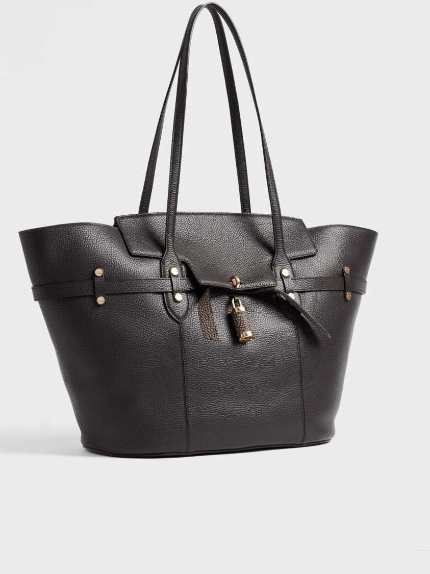 Borbonese Structured Brown Pebbled Tote Bag With Gold-Tone Detailing