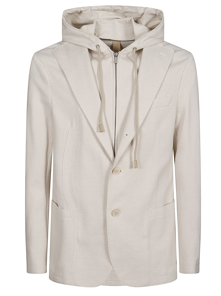 Eleventy Single-Breasted Beige Jacket With Removable Hood And Versatile Pockets