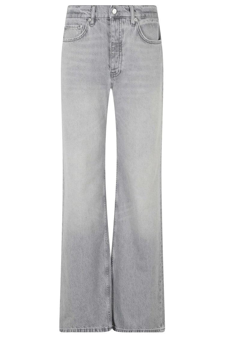 Anine Bing Gray Hugh High-Waist Wide-Leg Cotton Jeans