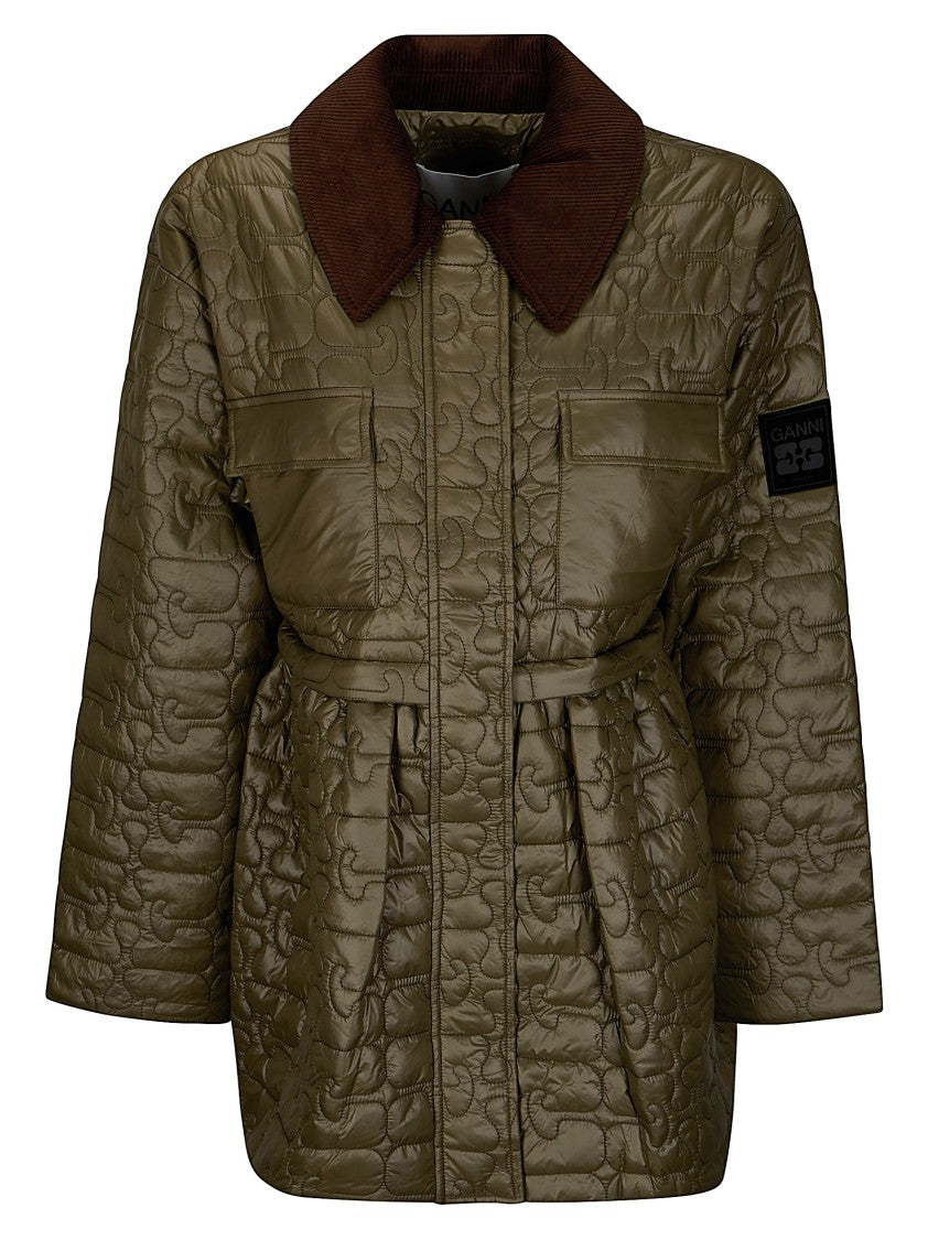 Ganni Shiny Quilt Midi Jacket