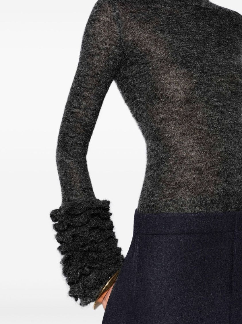 Alaïa Ruffled Cuff Dark Grey Mohair Blend Jumper