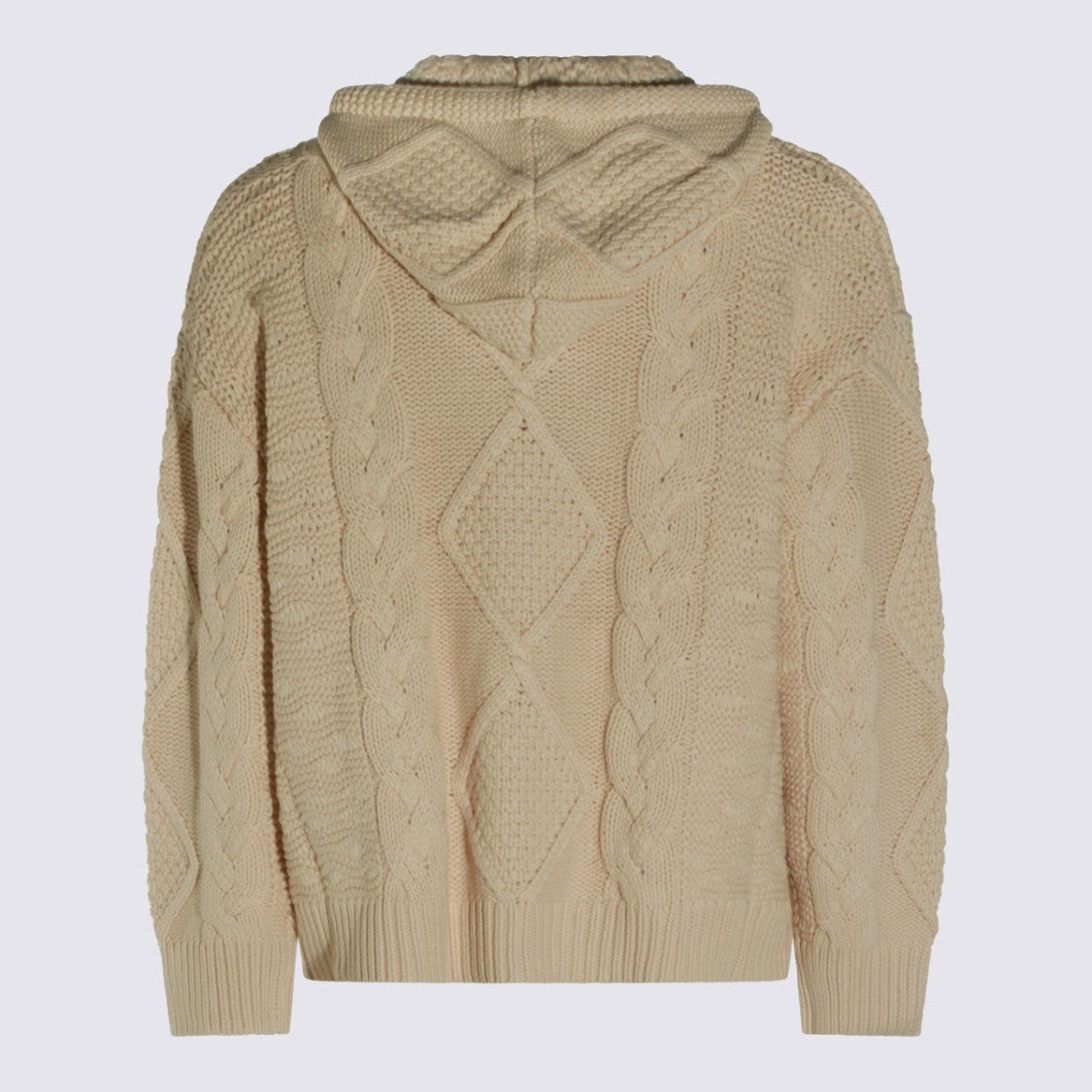 Found Textured Cable Knit Sweater With Hood And Zip Closure