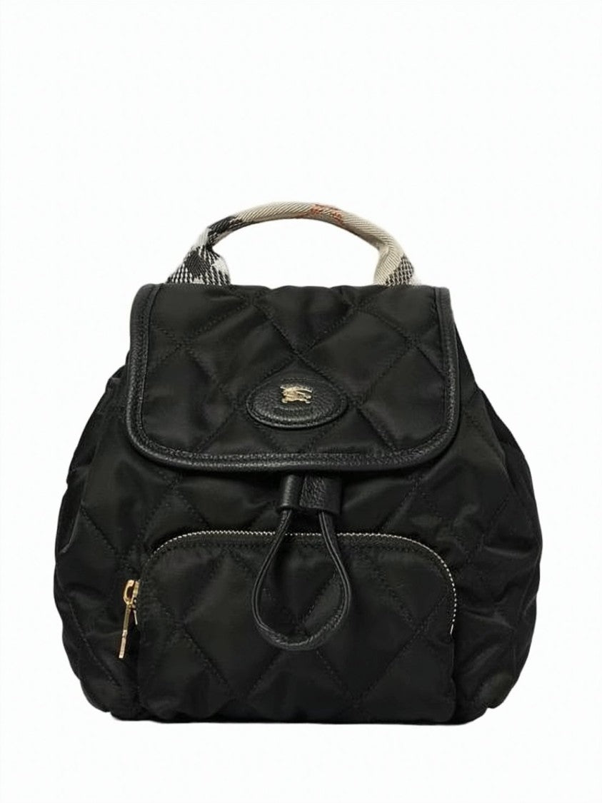 Burberry Compact Quilted Backpack With Flap Closure And Check Pattern