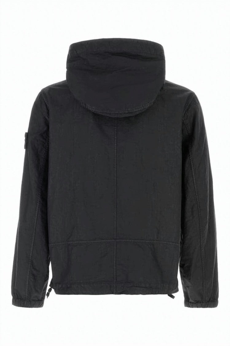 Stone Island Matte Finish Black Casual Jacket With Hood