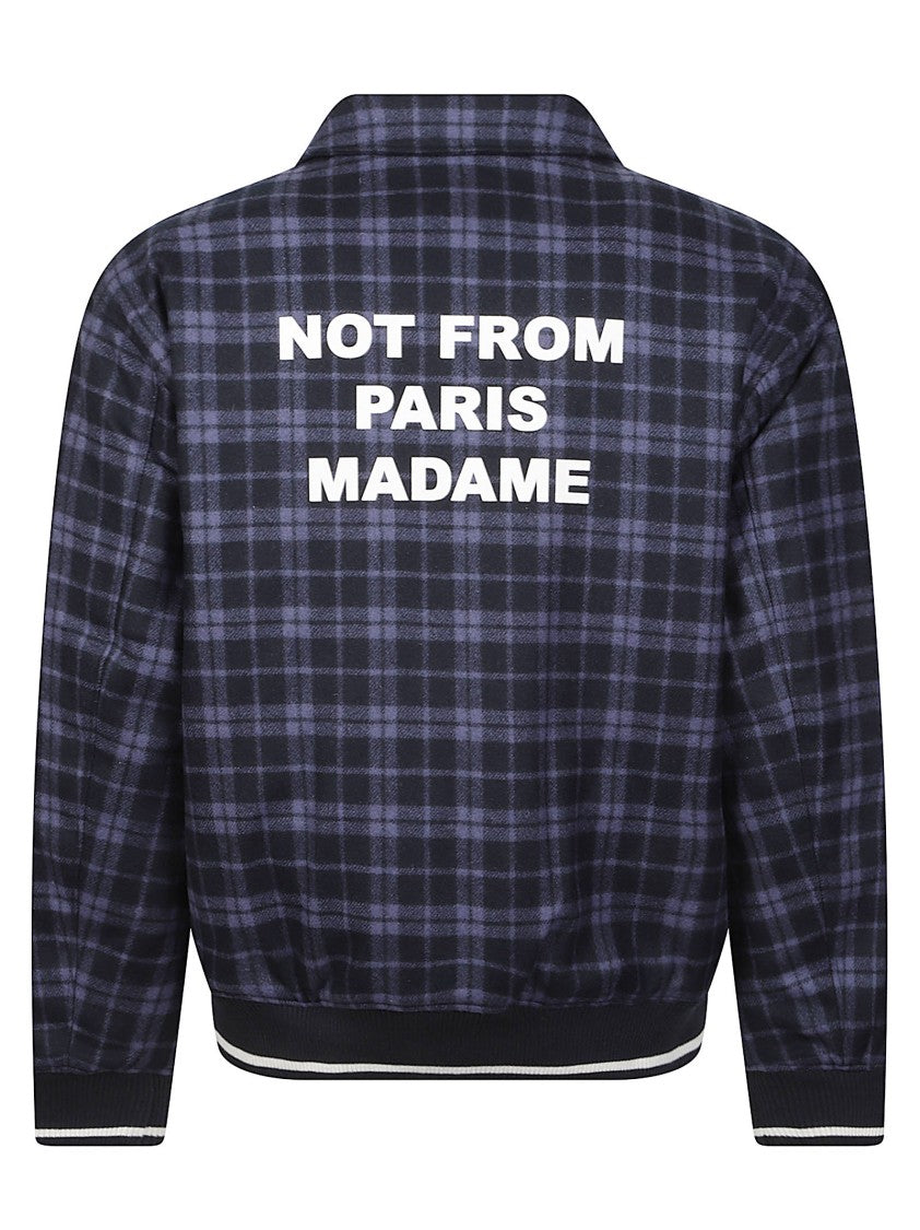 Drôle De Monsieur Slogan Dark Plaid Wool-Blend Jacket