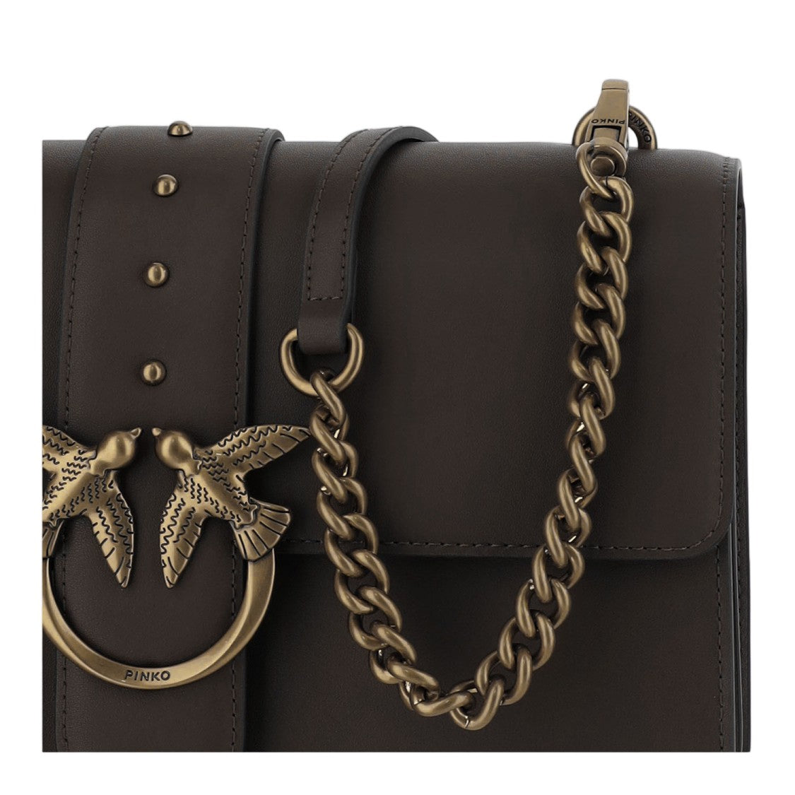 Pinko Dark Brown Love One Classic Leather Shoulder Bag